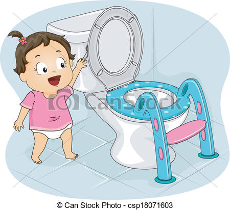 Clipart Of Little Girl Flushing Toilet   Illustration Of A Little Girl