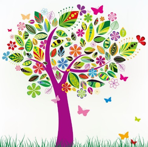 Free Colorful Abstract Tree With Flowers Vector Pattern   Titanui