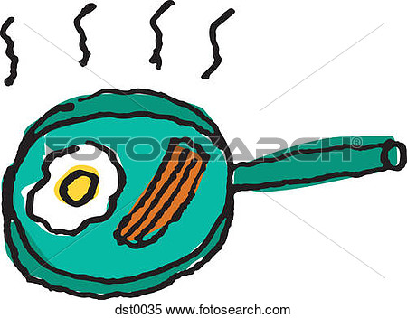 Illustration Of Egg And Bacon Frying In A Pan Dst0035   Search Clipart