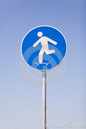 Skateboard Funny Road Signs With The Sky As Background 