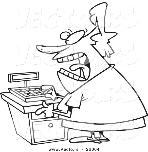 Vector Of A Cartoon Female Clerk   Outlined Coloring Page By Ron    