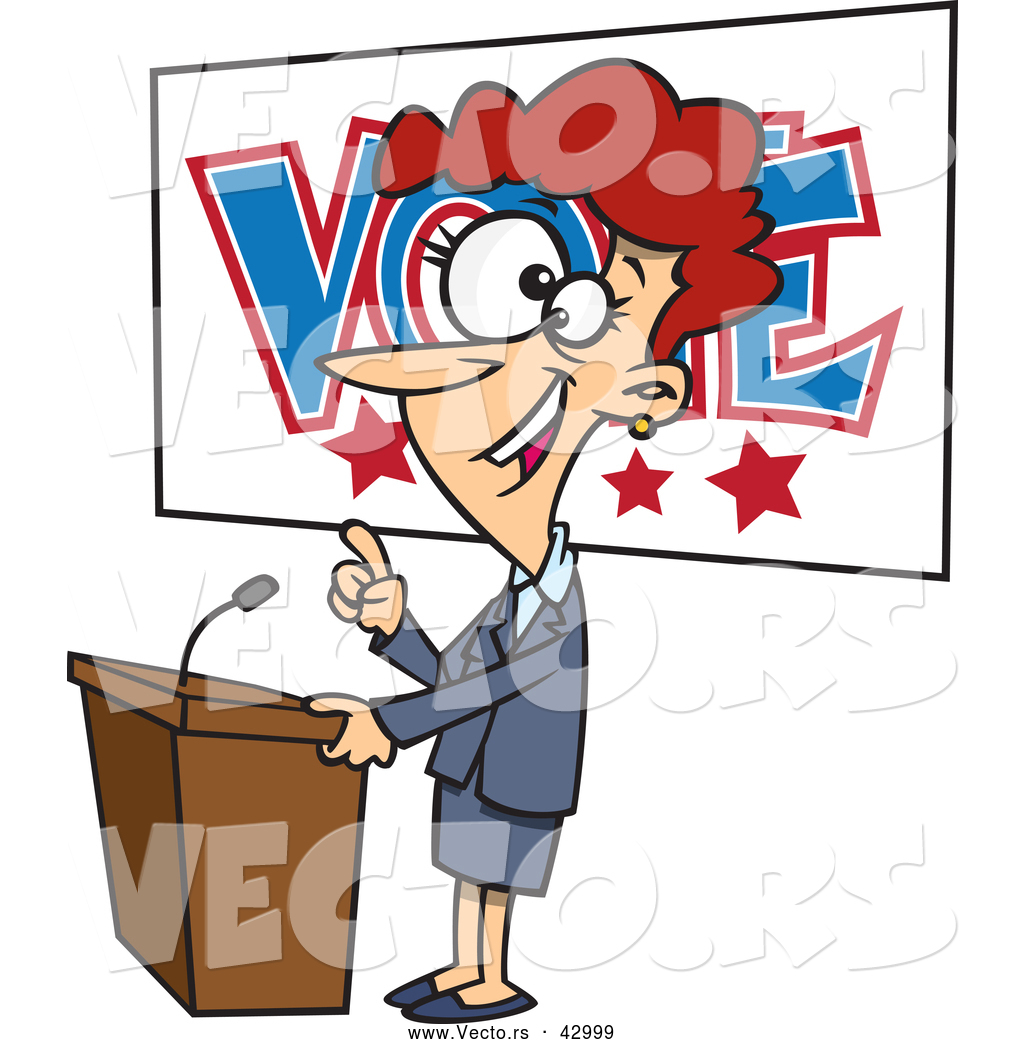 Vector Of A Happy Happy Cartoon Female Politician Giving A Vote Themed