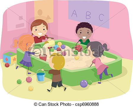 Vector Of Sand Box   Illustration Of Kids Playing With A Sand Box