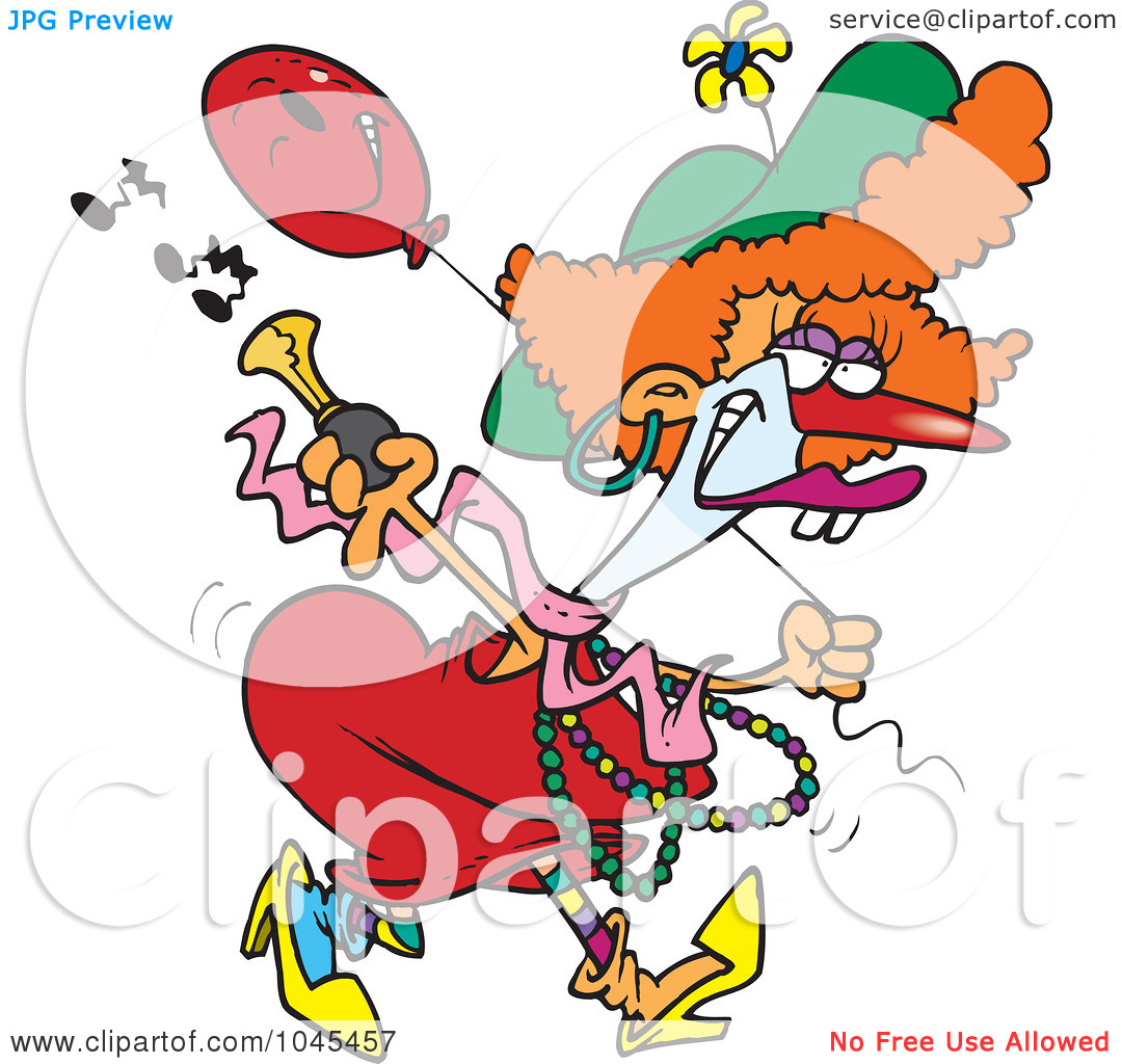 Art Illustration Of A Cartoon Female Clown With A Horn By Ron Leishman
