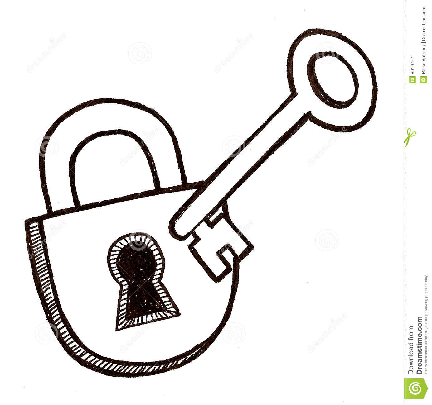 Black And White Illustration Of A Lock And Key