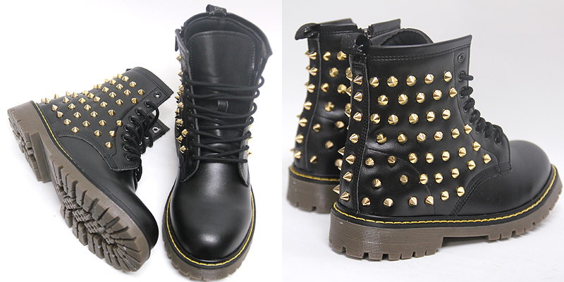 Black Combat Boots With Gold Spikes Mens Black Gold Studded Spike