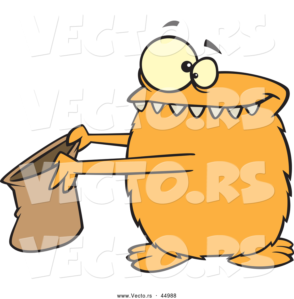     Cartoon Orange Monster Holding Out A Candy Bag By Ron Leishman