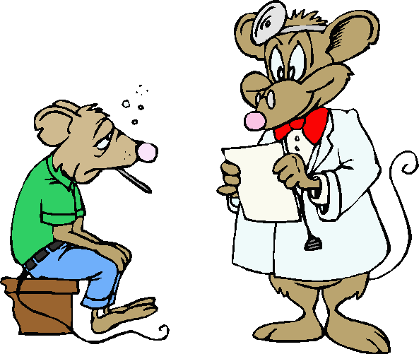 Coloured Cartoon Of Patient And Doctor Rats Both Clothed Like Humans