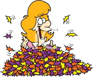 Girl Playing In An Autumn Leaf Pile Clipart Image 