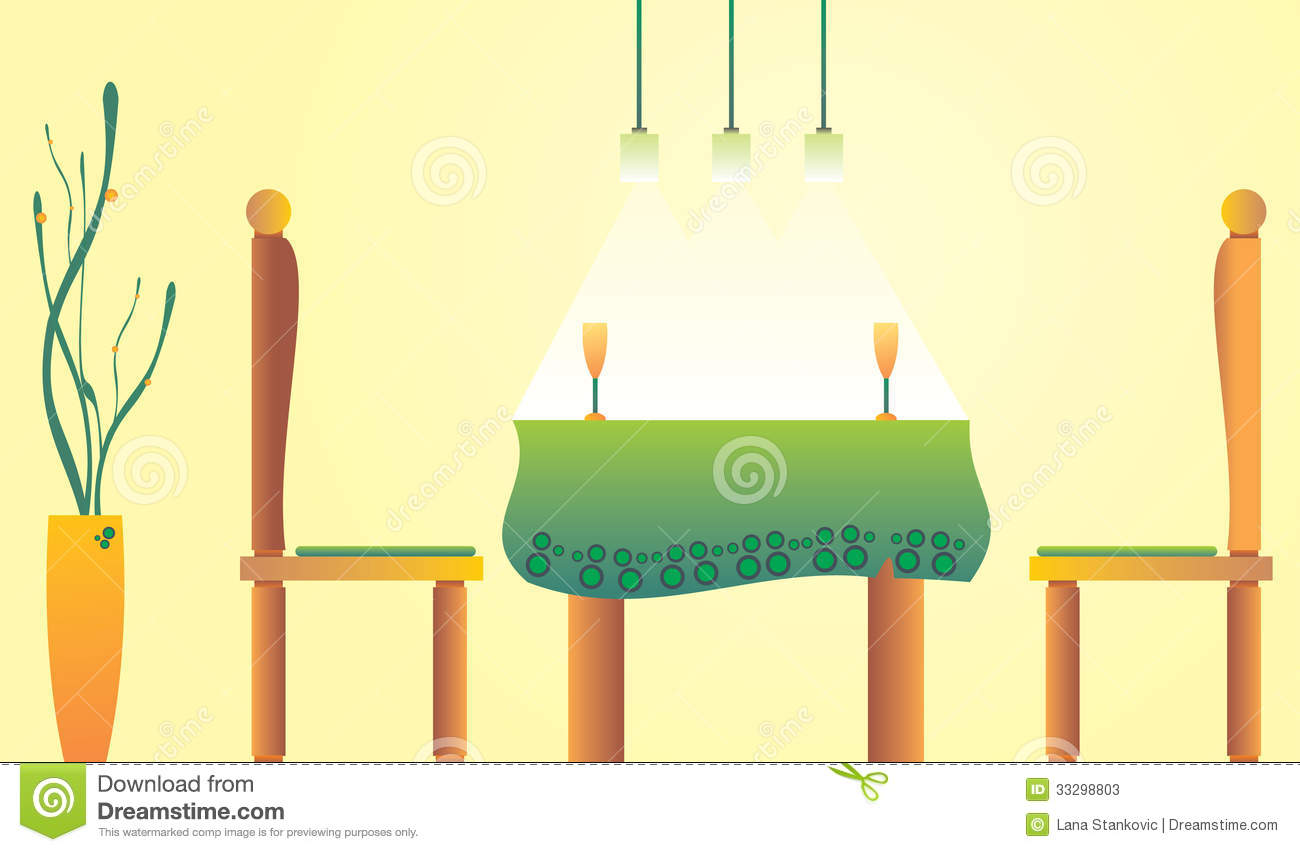 Illustration Of A Dining Room With A Table Set For Two