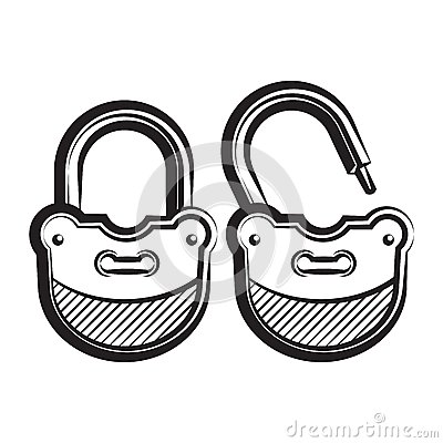 Lock Icon Black And White Vector Illustration  Open And Closed Lock