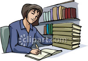 Research Assistant With Stacks Of Books Royalty Free Clipart Picture