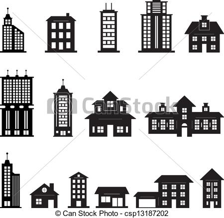 Vector   Building Black And White Set 3   Stock Illustration Royalty