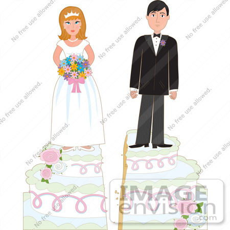 Clip Art Graphic Of A Young Couple Standing On Top Of Their Wedding    