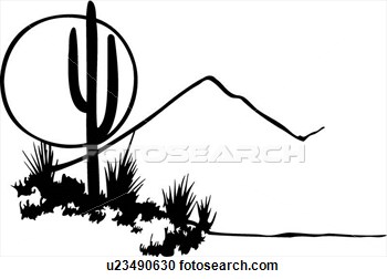 Desert Illustrated Panels Moon Mountain View Large Clip Art Graphic