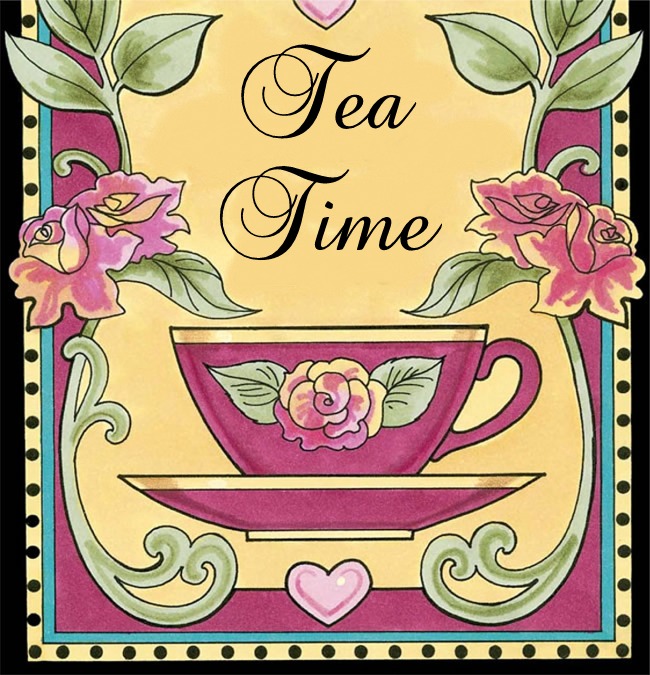 Free Vintage Clip Art   Colorful Tea Cup Card With Vine And Flowers
