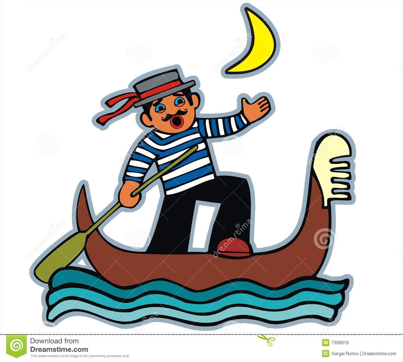 Gondolier Singing On The Boat  White Background  Vector Illustration