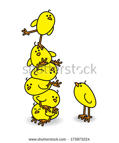Illustration Of Cute Chicks Stacked On Top Of Each Other With One