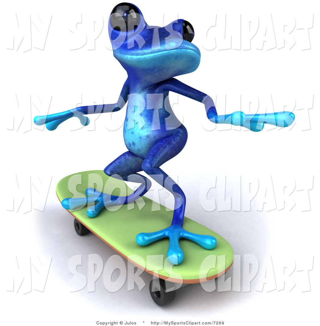 Royalty Free Sports Clip Art Of A Frog Skateboarding  This Blue