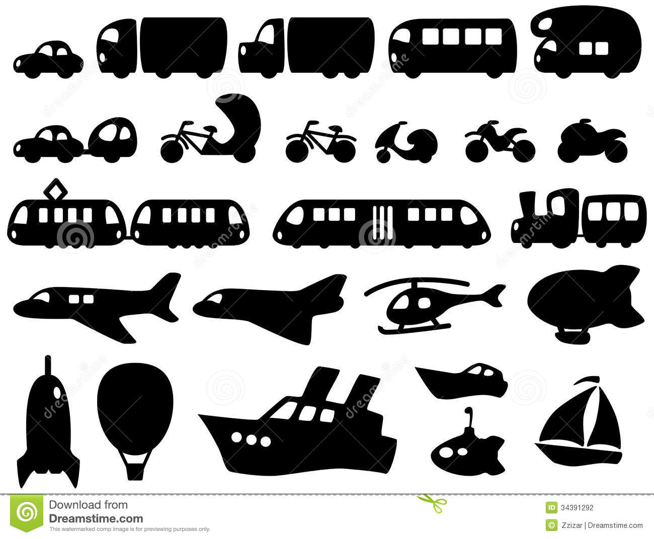 Set Of Cute Transportation Icons  Includes The Most Common And Some