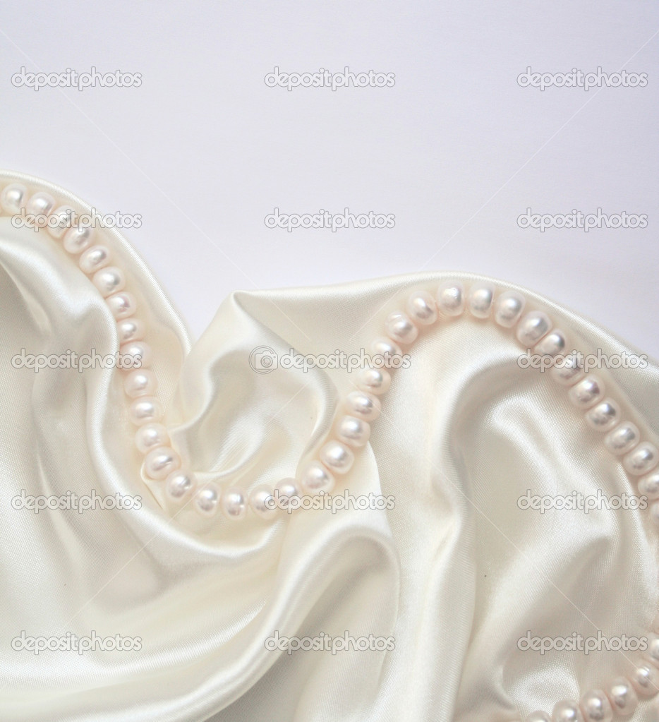 Smooth Elegant White Silk With Pearls   Stock Photo   Oxanatravel