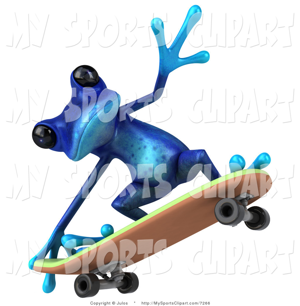Sports Clip Art Of A Blue Frog Skateboarding By Julos    7266