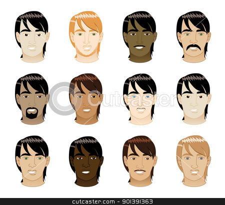 Straight Hair Men Faces Stock Vector Clipart Vector Illustration Of