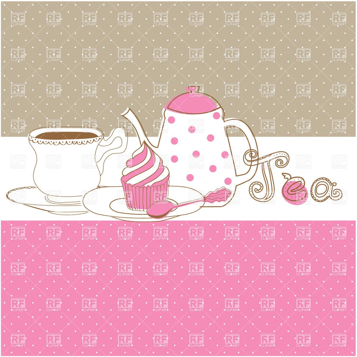 Tea Drinking   Cupcake Teapot And Cup 21858 Download Royalty Free    