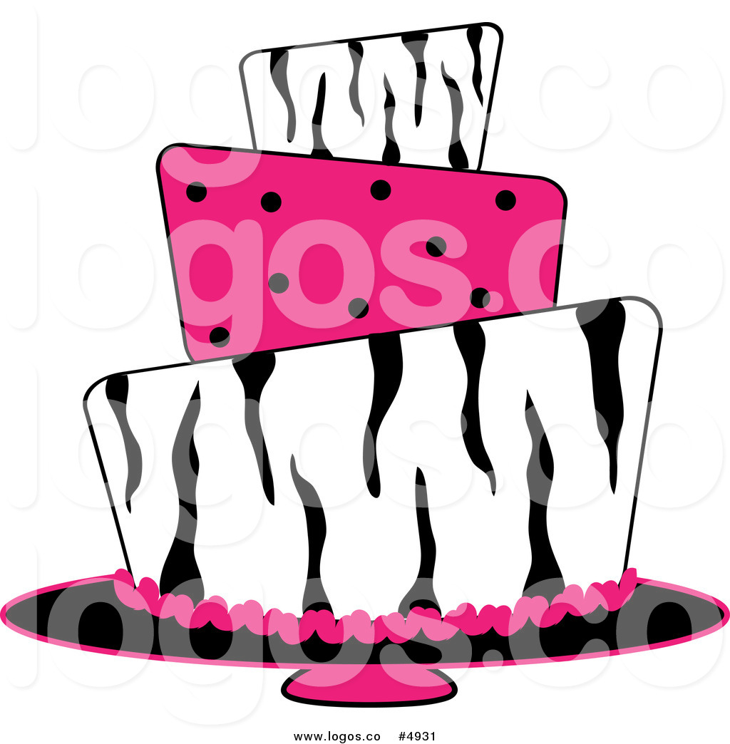 Three Tiered Zebra Print And Pink Polka Dot Cake Logo By Pams Clipart