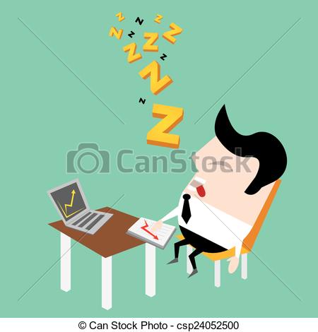 Vector   Businessman Falling Asleep At His Work   Stock Illustration