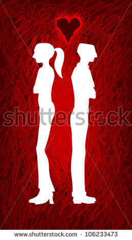Vector Silhouette Of A Heterosexual Couple Standing With Their Backs