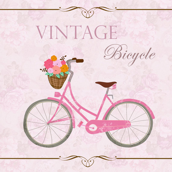 Vintage Bicycle   Clip Art Plus Faded Vintage Floral Background  Png