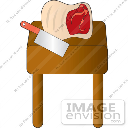 33453 Clipart Of A Slab Of Blood Red Meat On A Butcher Block With A