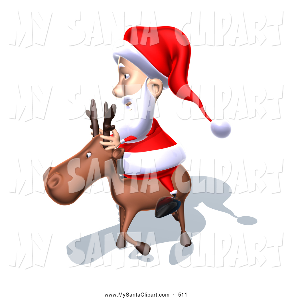 Art Of A 3d Santa Character Riding A Reindeer To The Left By Julos
