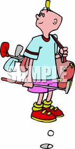 Boy Working As A Golf Caddie   Royalty Free Clipart Picture
