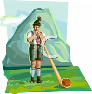     Cartoon Of A German Boy Playing A Horn   Royalty Free Clipart Picture