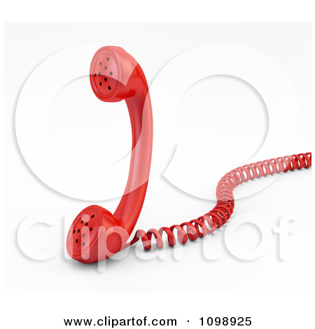 Clipart 3d Red Landline Telephone Receiver With A Coiled Cord    