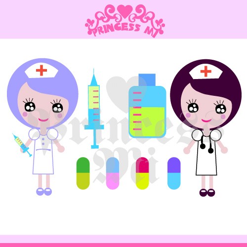 Cute Nurse Clip Art Digital Illustration Clipart Download Set Graphic