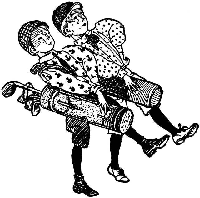 Two Boys With Golf Bags   Clipart Etc