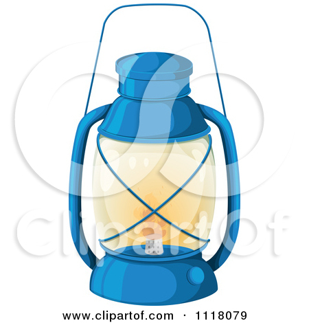 Vector Clipart Of A Lit Blue Camping Lantern   Royalty Free Graphic