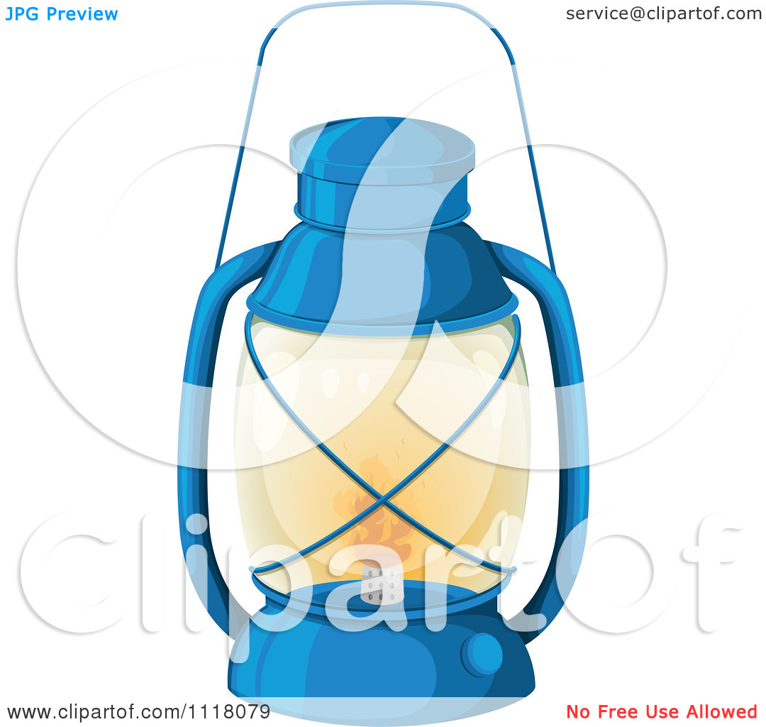 Vector Clipart Of A Lit Blue Camping Lantern   Royalty Free Graphic