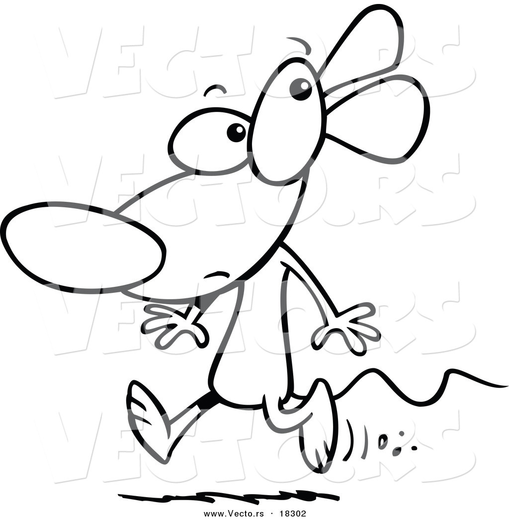Vector Of A Cartoon Running Mouse   Outlined Coloring Page By Ron    