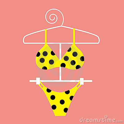Yellow Bikini With Black Polka Dots Is Displayed On Stylized Hangar