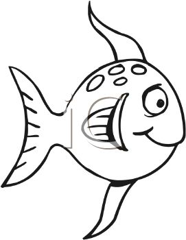 Black And White Funny Cartoon Fish   Royalty Free Clipart Image