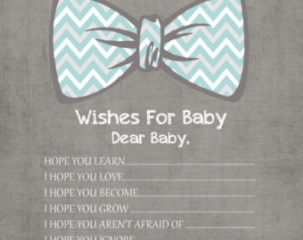     Bow Tie Chevron Printable Baby Shower Wishes For Baby Wish Card Pdf