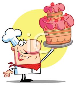     Cartoon Of A Baker With A Birthday Cake   Royalty Free Clipart Picture
