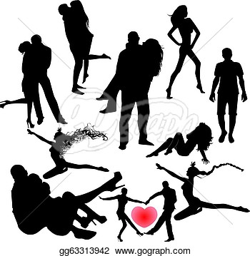 Clip Art   Set Of Black Silhouettes Of Couples Girls And Guys   Stock
