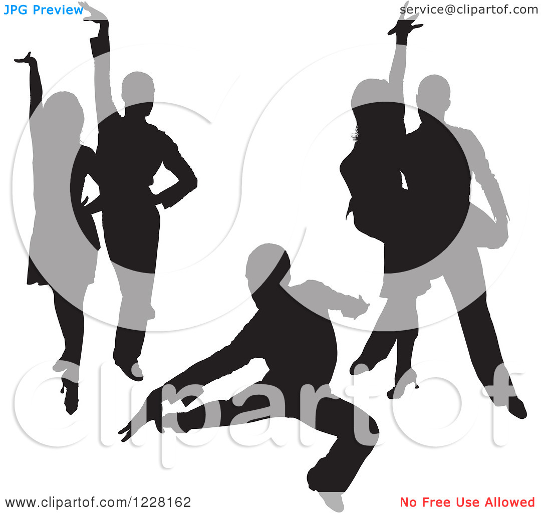 Clipart Of Black Silhouetted Latin Dance Couples 8   Royalty Free