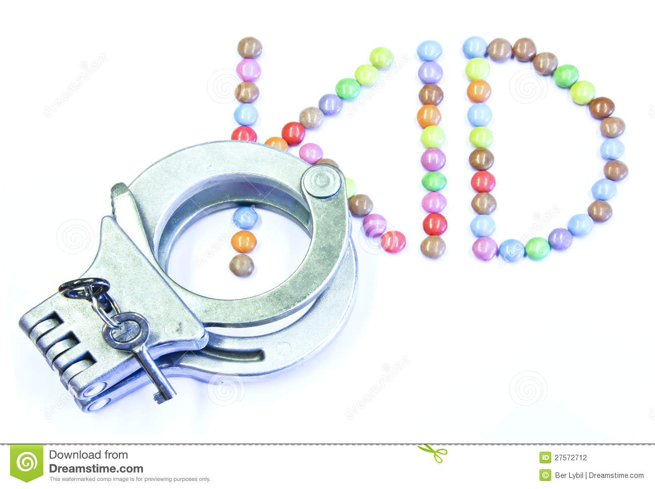 Conceptual Children Kidnapping With Chocolate Candies And Handcuffs 