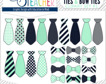 Father S Day Ties And Bow Ties Clipart Set  Navy And Sea Green